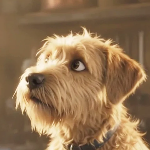 PackForge mascot, a scruffy golden dog looking up attentively